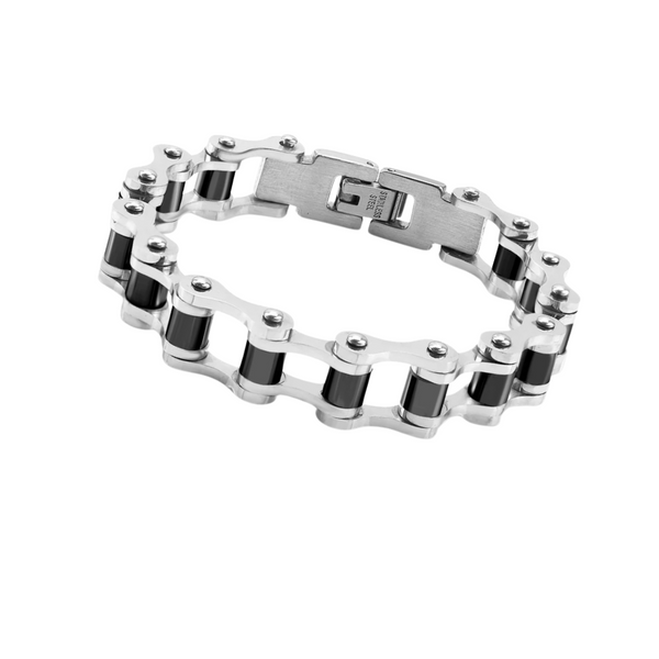 Black and Stainless Steel Biker Chain Bracelet
