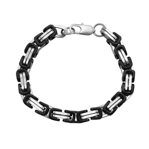 Black and Stainless Steel Byzantine Chain Bracelet