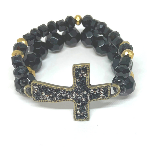 Cross Bracelet Black & Gold
