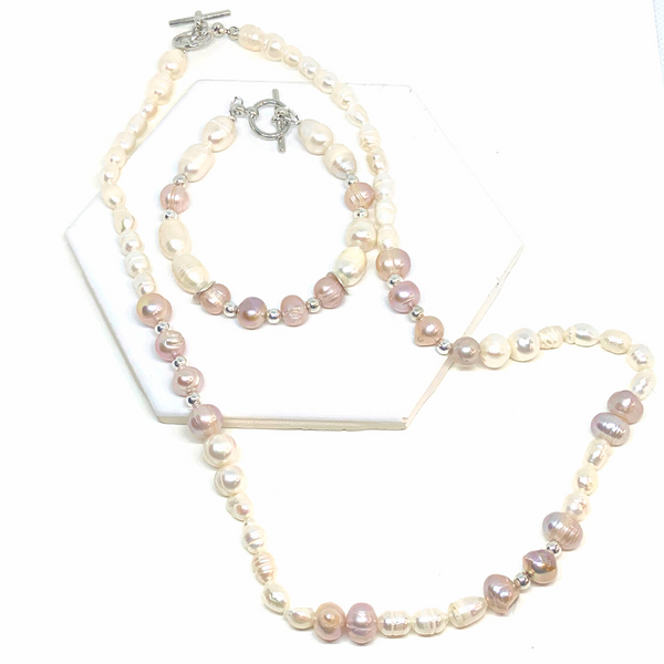 Freshwater Pearl Nugget Pendant Necklace & Bracelet Set