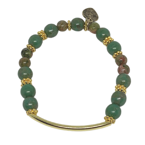 Turquoise & Unakite Gold Bar Bracelet